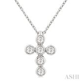 1/6 ctw Round Cut Diamond 6-Stone Bezel Set Cross Pendant With Chain in 14K White Gold